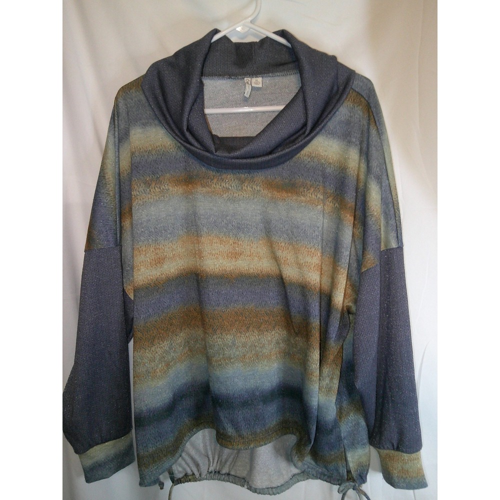 Cato Striped Cowl Neck Pullover Drawstring Hem Long‎ Sleeve Top XL